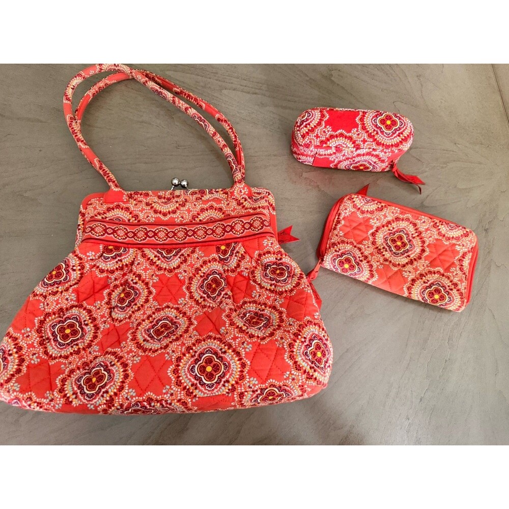 VERA BRADLEY Purse ALICE IN PAPRIKA Kisslock Shoulder Bag, Wallet &Glasses Case
